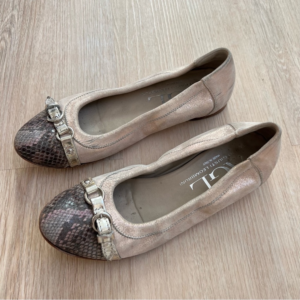 AGL Attilio Giusti Leombruni Snakeskin Leather Round Toe Ballet Flats Vero Cuoio